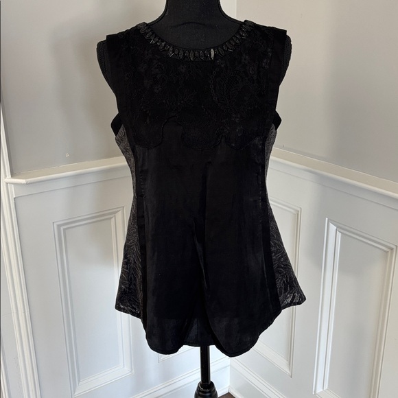 Miss Me Tops - Miss Me Elegant Black Sleeveless Peplum Top with beaded and lace detail, size M